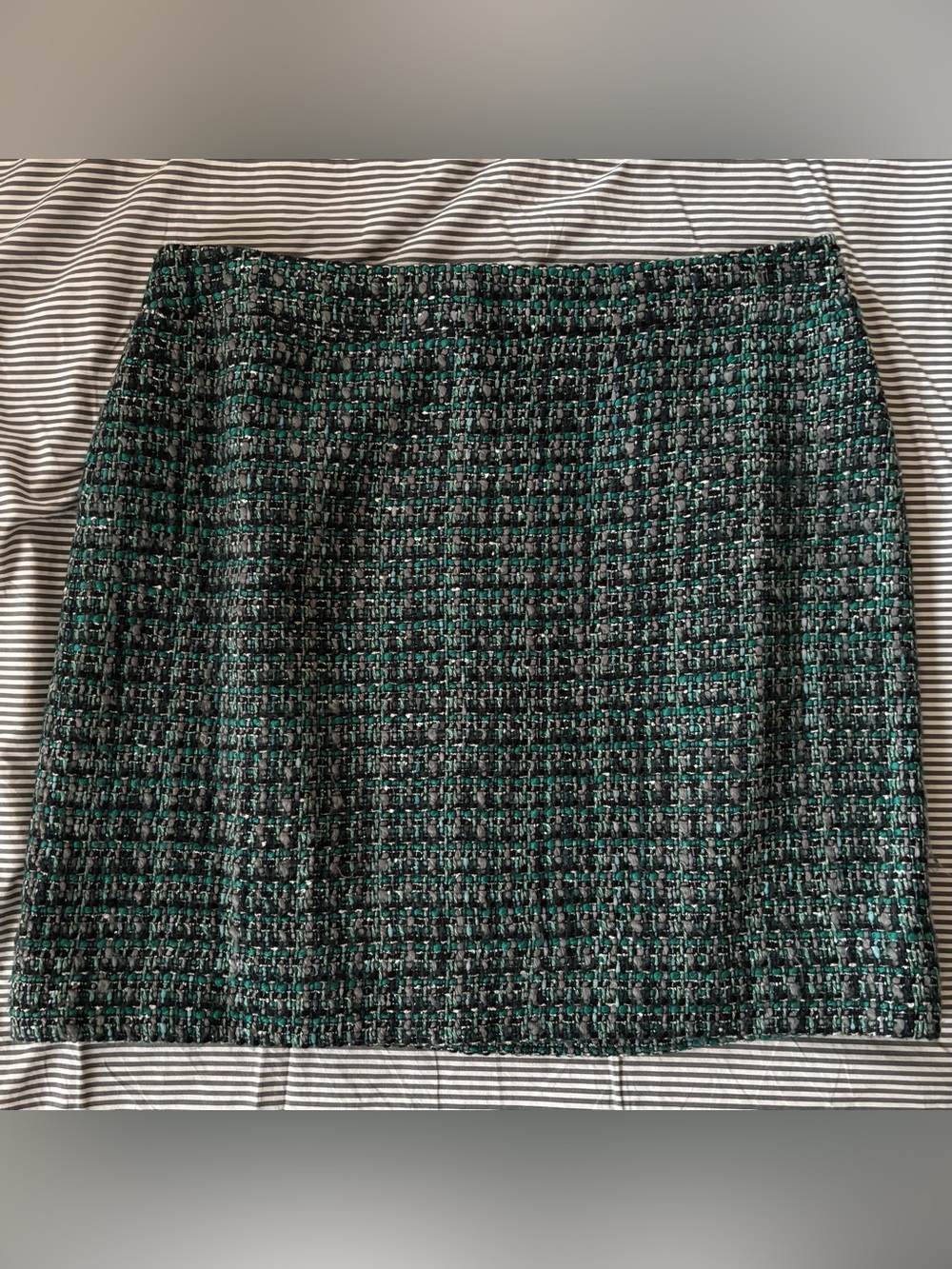 J. Crew Black and Green Tweed Postage Mini Skirt